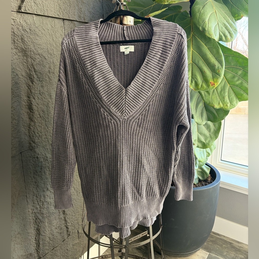 Gray V-Neck Women's Sweater oversized